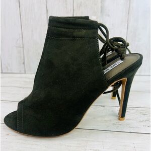 Women's Cape Robbin Olive Green Faux  Suede Lace Up Open Toe Heel Booties Size 9